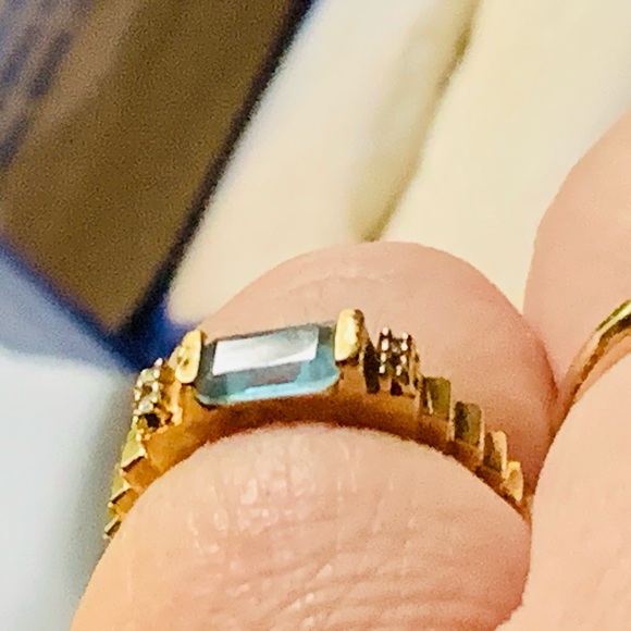 Vintage 10k gold 1 carat emerald cut natural aquamarine & diamond ring. sz. 7 - Picture 7 of 7